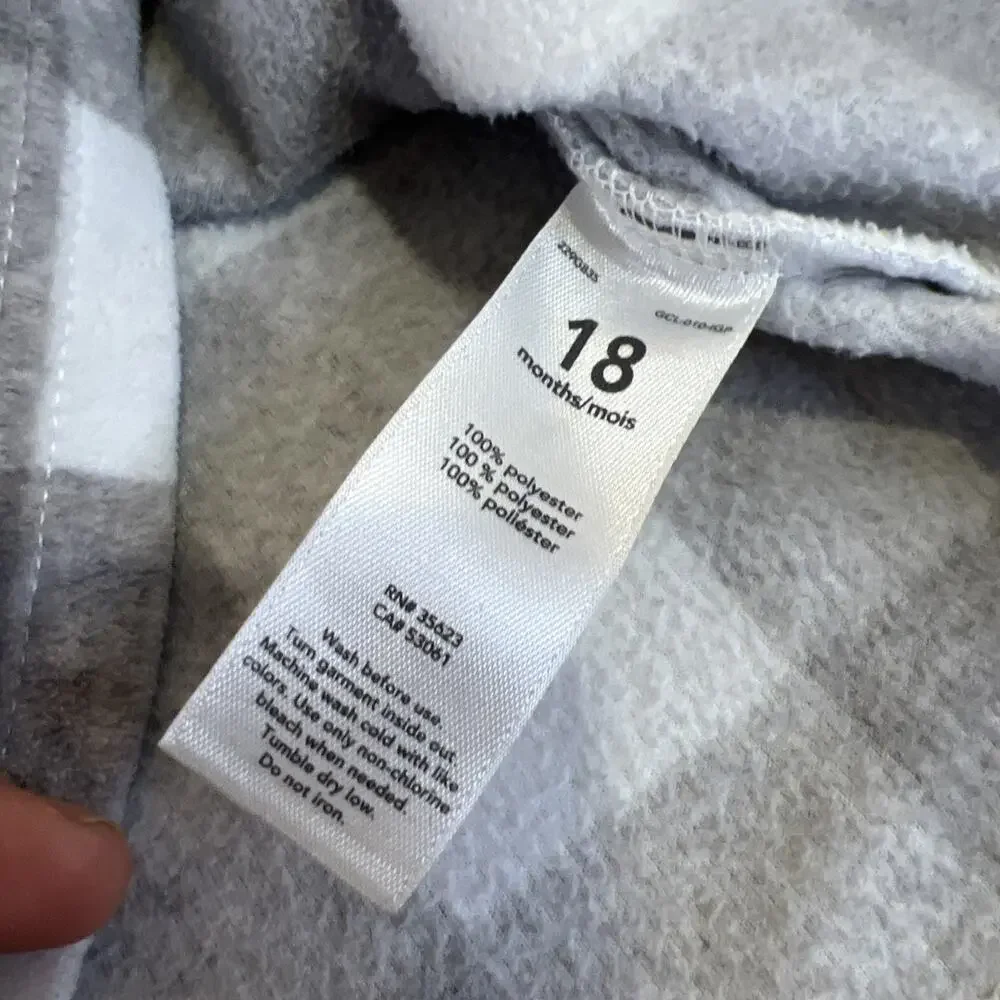 Carters Toddler 18month Fleece Plaid White Gray Warm Cozy Sweatshirt Sherpa neck